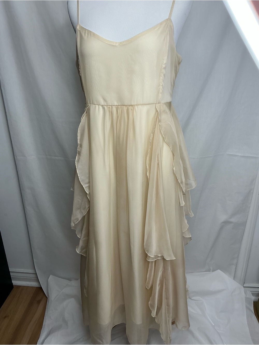 2177 - Elegant Cream Chiffon Spaghetti Strap Dress - Picture 2 of 12